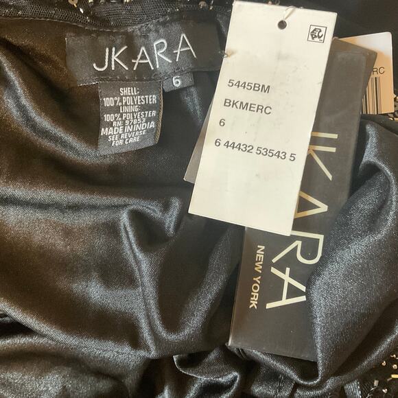 JKara Beaded Chiffon Long Sleeve A-Line Evening Gown Black Size 6 Formal Dress - Picture 7 of 9